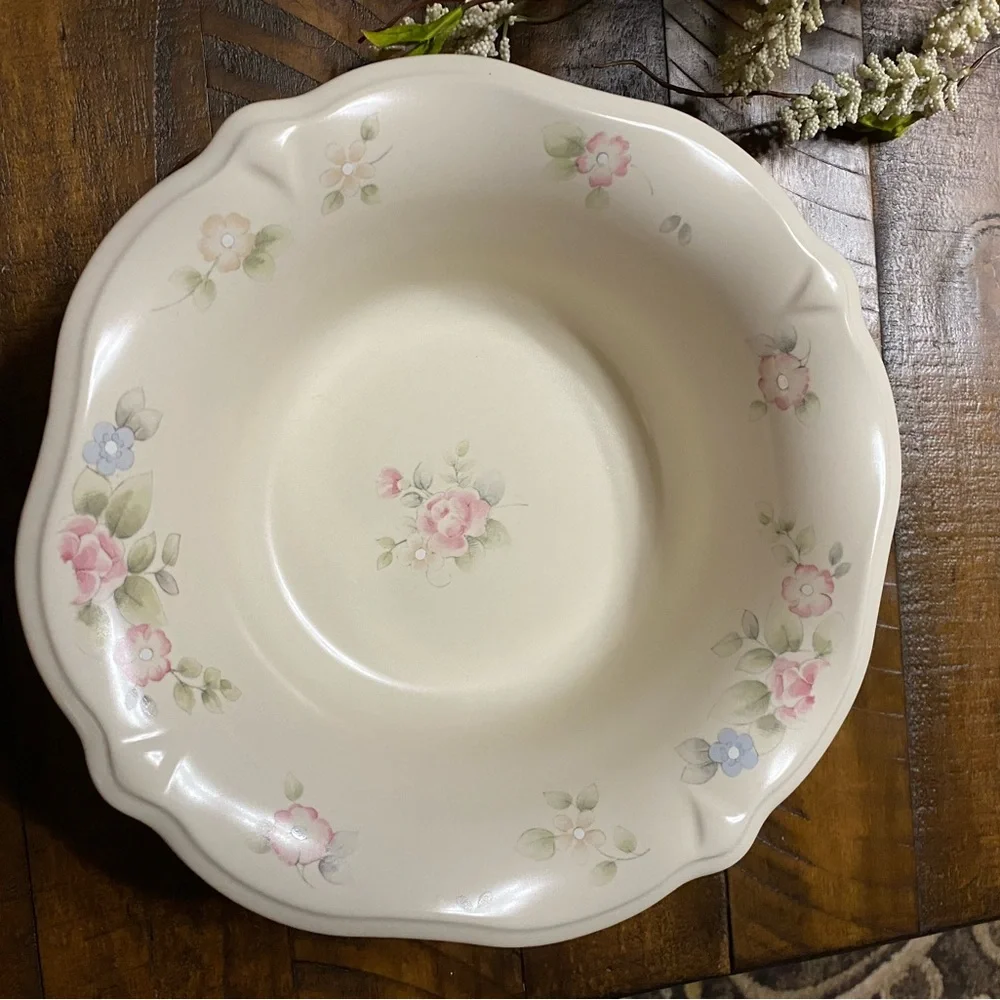 Vtg Pfaltzgraff Tea Rose Ruffled Scalloped Rim Vegetable Serving Bowl